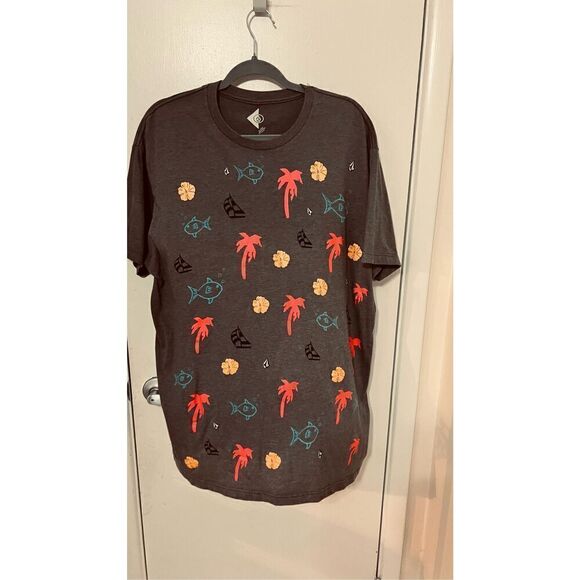 Volcom Mens T Shirt Diamonds Palm Trees Fish Boats Gray SZ XL - Picture 7 of 9